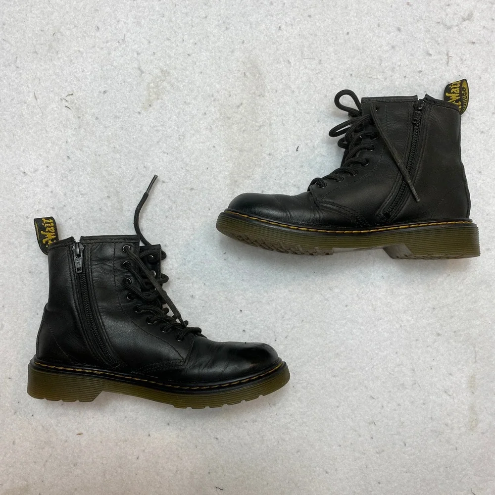 Dr. Martens Boots Kids 3 Black 1460 J Side Zip Leather Combat Boots